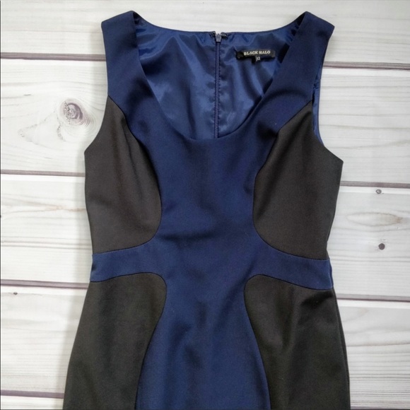 Black Halo Color-block Sleeveless Sheath Mini Dress, size 12 in black & navy - Picture 3 of 8